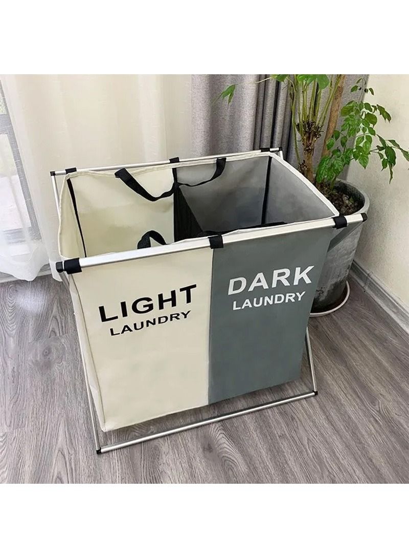 AGD Portable multifunctional folding laundry basket, Oxford cloth material, environmental protection paint, aluminum frame White/Grey - Image 4