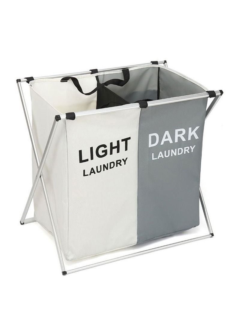 AGD Portable multifunctional folding laundry basket, Oxford cloth material, environmental protection paint, aluminum frame White/Grey - Image 2