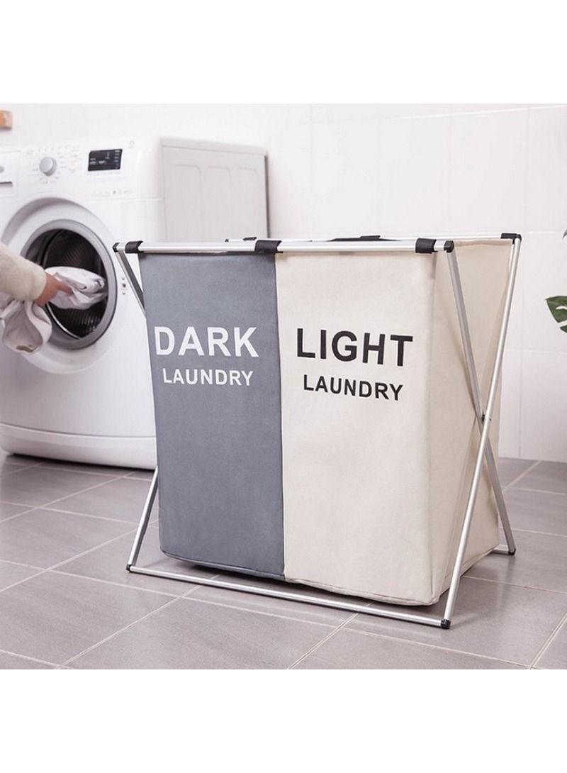 AGD Portable multifunctional folding laundry basket, Oxford cloth material, environmental protection paint, aluminum frame White/Grey - Image 5