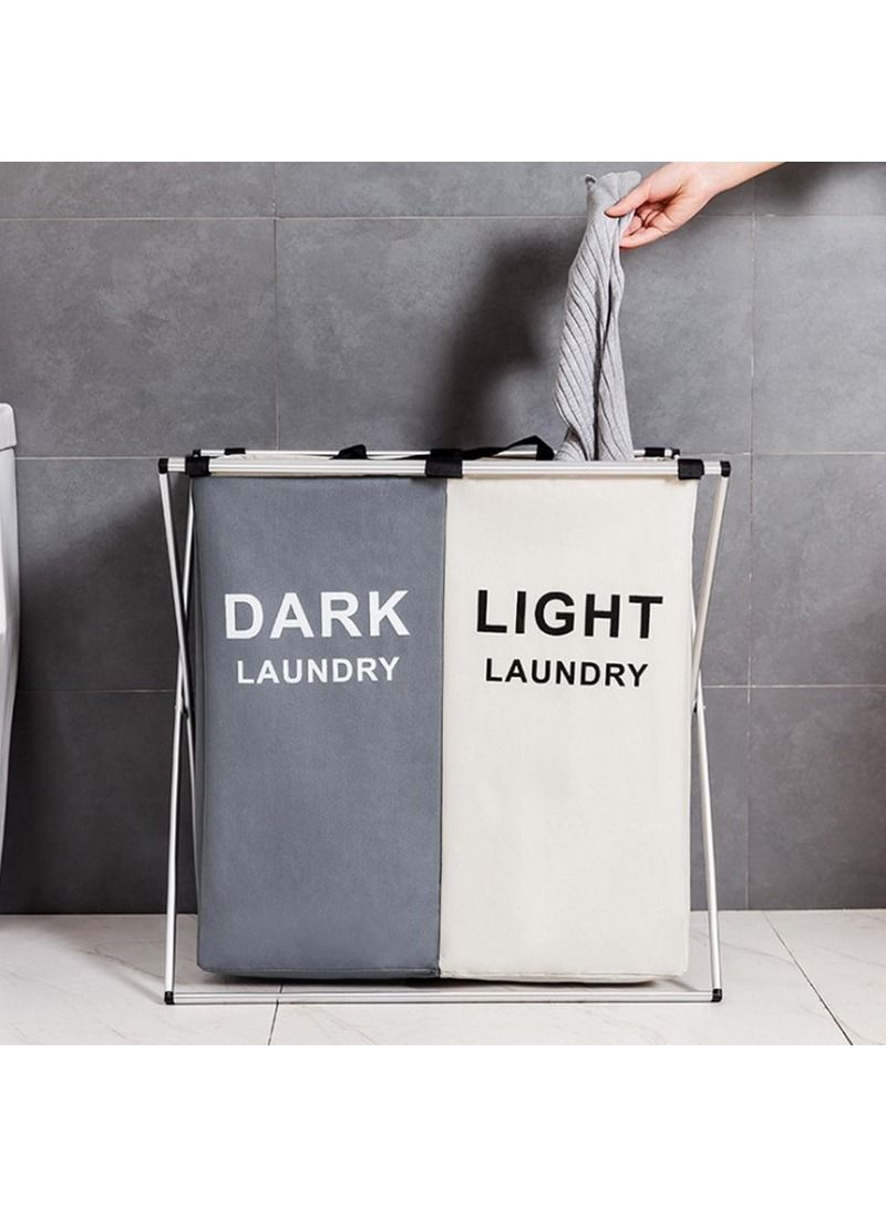 AGD Portable multifunctional folding laundry basket, Oxford cloth material, environmental protection paint, aluminum frame White/Grey - Image 3