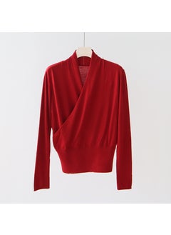 Generic High-waisted V-neck Wool-blend Slimming Pullover Sweater Womens Autumn/winter Knitted Top Long Sleeve Niche Design Sensibility Apricot  - Image 4