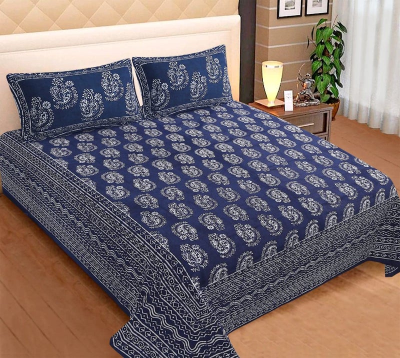 Blizz Mont by Jaipur Fabrics | 100% Cotton Badmeri Print Double Bedsheet with 2 Pillow Cover Set | 100% Fast Colour | Size- 100 x 108 Inch- (Design 7)-C - Image 1