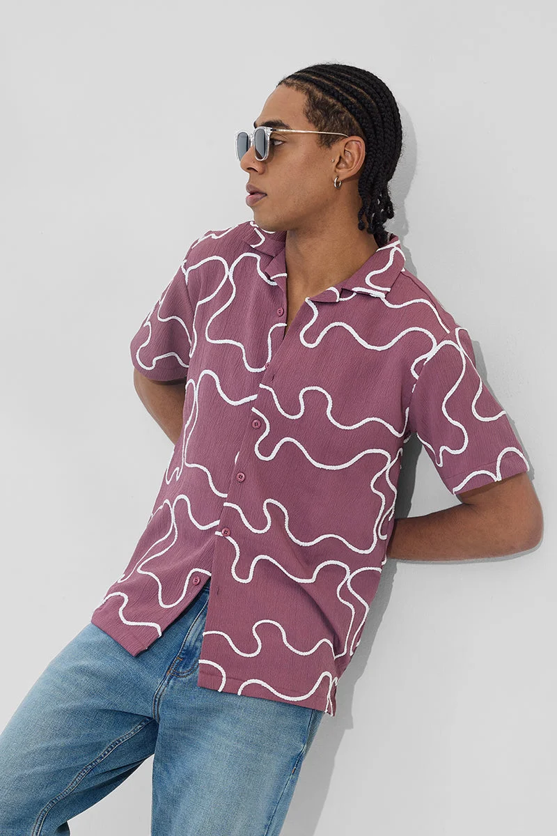 SNITCH Rich Plum Abstract Half Sleeve Boxy Shirt