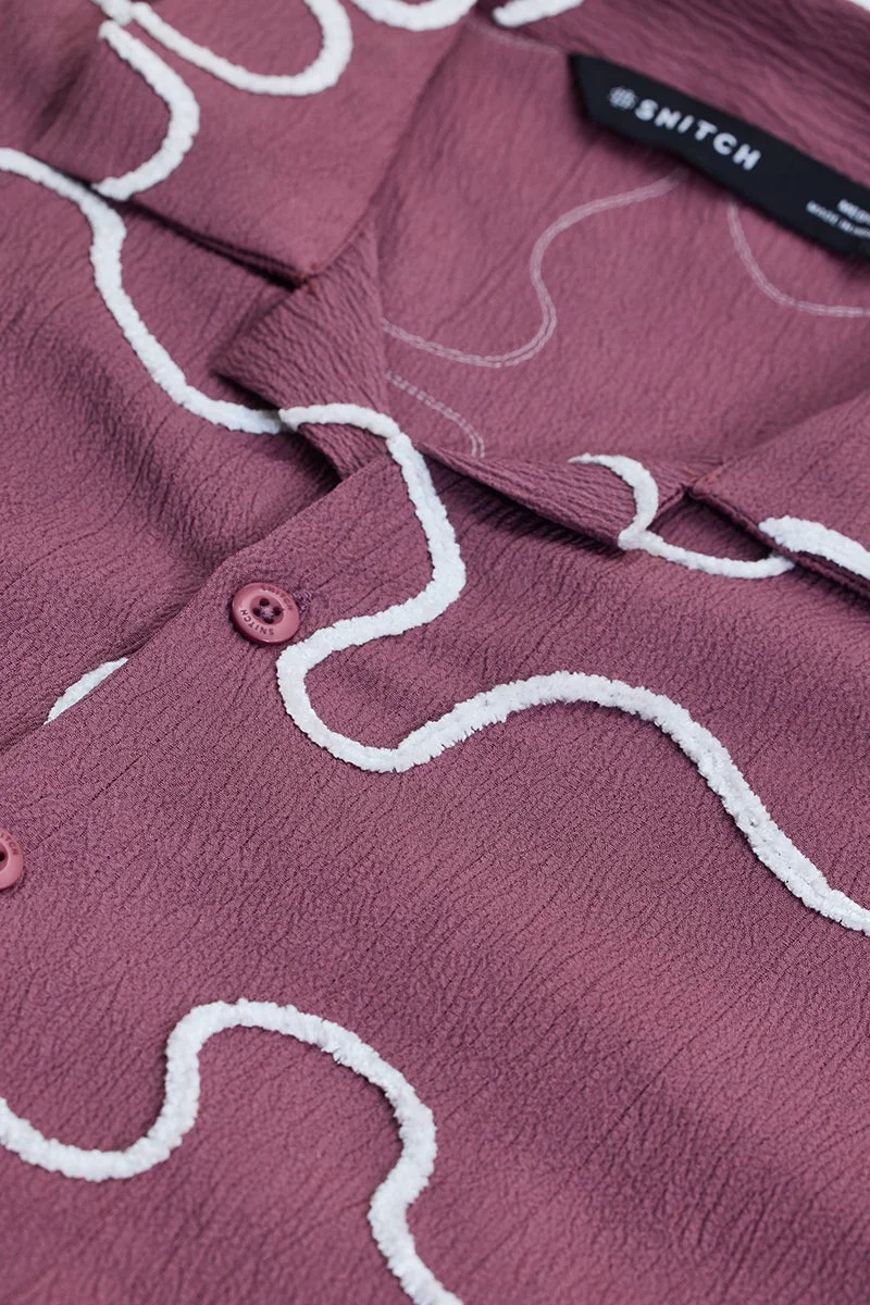 سنيتش Rich Plum Abstract Half Sleeve Boxy Shirt