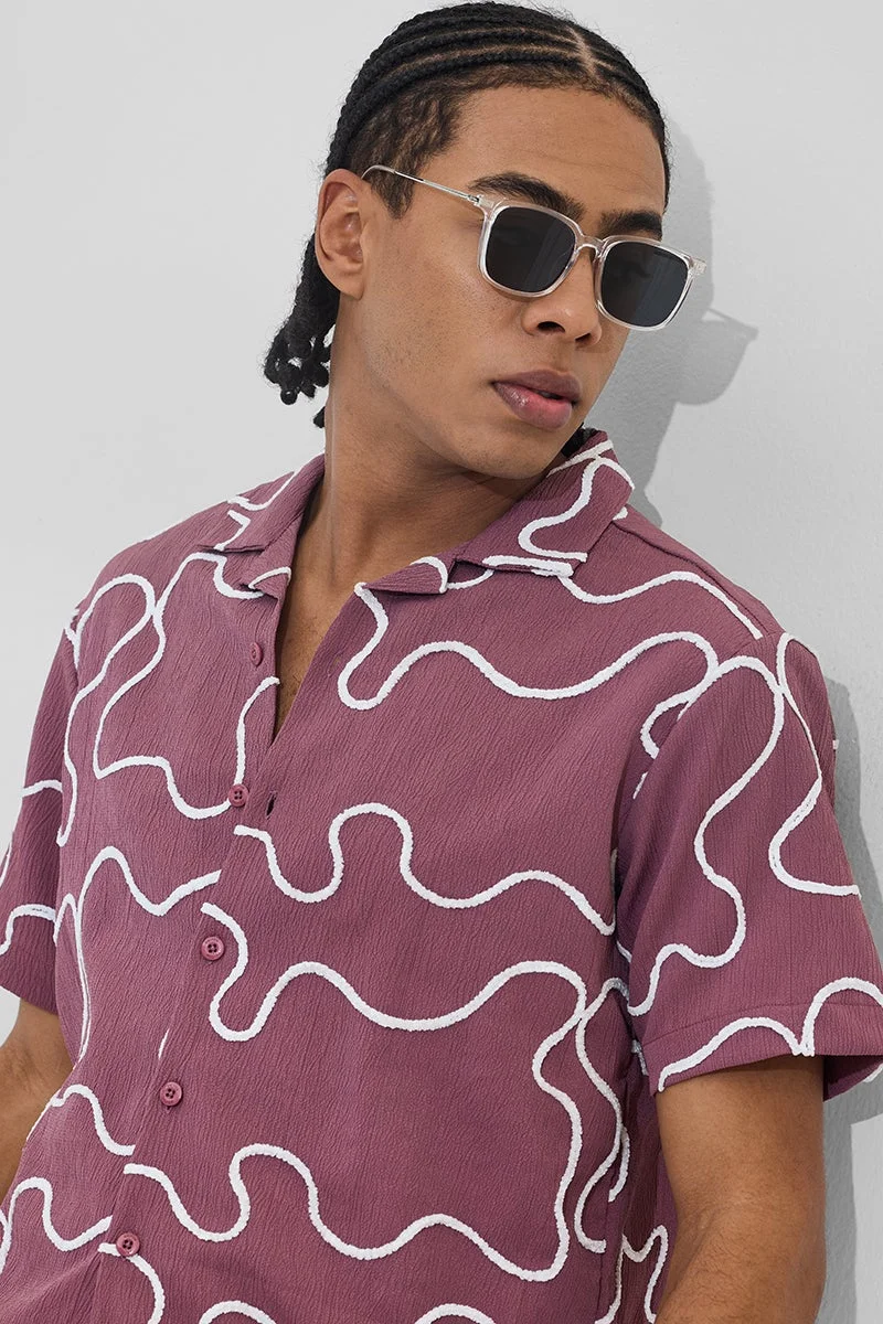 سنيتش Rich Plum Abstract Half Sleeve Boxy Shirt
