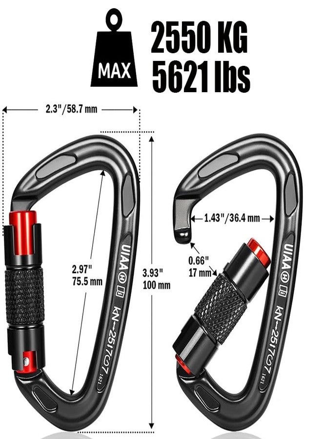 CTrowelpro 25KN Carabiner Heavy Duty, Auto Locking Carabiners Clips, 6PCS Black Carabiner for Swing, pet Traction,3.93 Inch D Shaped, Large Size - Image 2