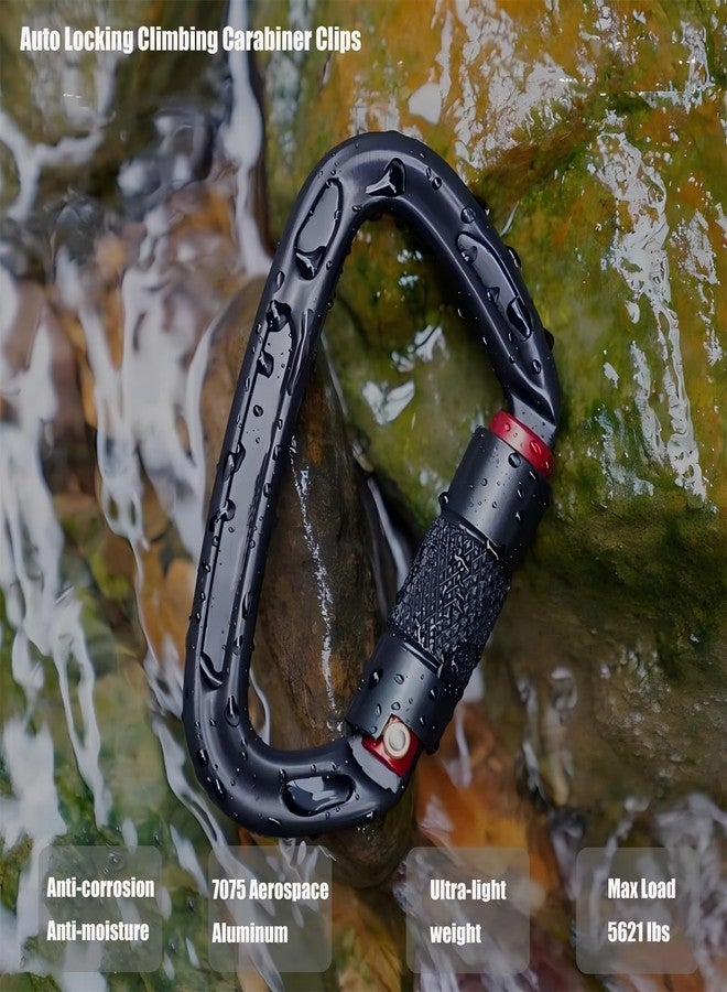 CTrowelpro 25KN Carabiner Heavy Duty, Auto Locking Carabiners Clips, 6PCS Black Carabiner for Swing, pet Traction,3.93 Inch D Shaped, Large Size - Image 3