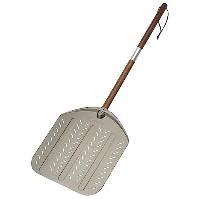 Q Pizza Perforated Pizza Peel 14" with Detachable Long Handle for Grill Oven, Large Pizza spatula Turning Paddle, Oven Accessory for Baking Bread Pastry Dough Pie Cake, Aluminium