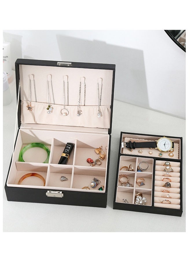 2-Layer Jewelry And Watch Storage Box, PU Leather Jewelry/Watch Boxes For Women With Lock And Removable Partition - pzsku/ZE5ADF63B66994432F4AAZ/45/_/1727531591/80cf8dd8-c89c-4630-b3ed-b252f03314b1