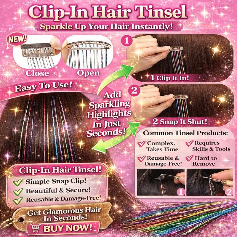 EROADE Hair Tinsel 12 Pcs Clip in Hair Tinsel Kit for Girls 22 Inch Glitter Fairy Tinsel Hair Extensions Colorful Heat Resistant Party Festival Accessories for Women (pink/multicolor-12 Pcs) - Image 5