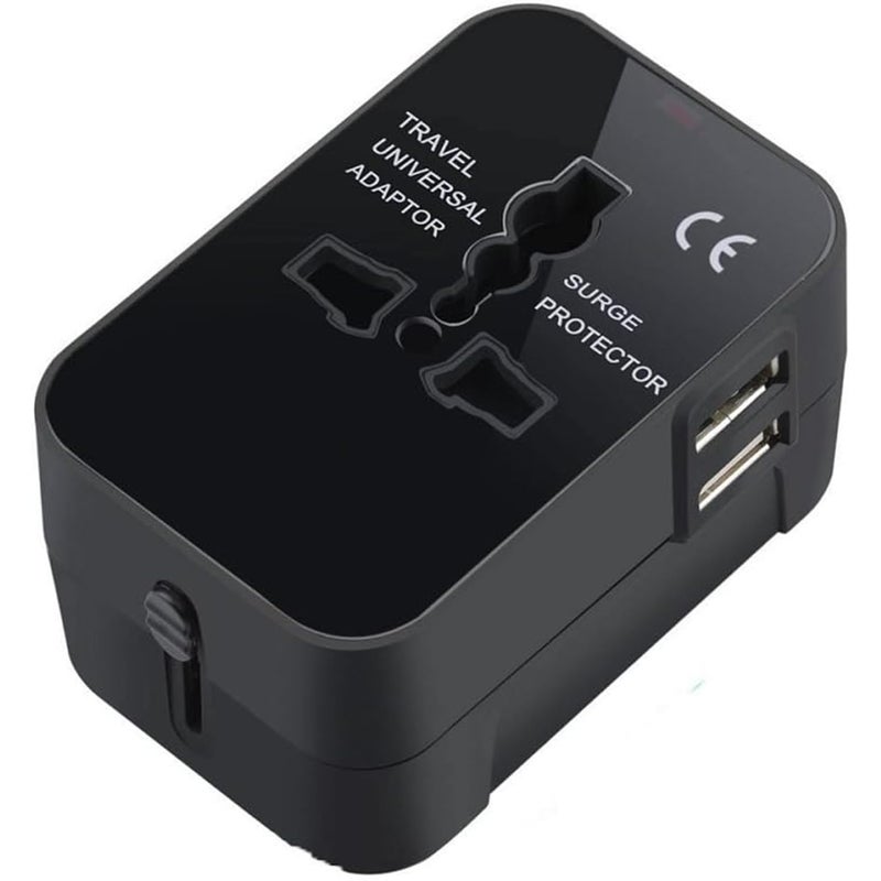 Coku Universal Travel Adapter with USB Port, Worldwide All in One Universal Power Wall Charger AC Power Plug Adapter with Dual USB Charging Ports for USA EU UK AUS Cell Phone Laptop (Black) (Black) - Image 2