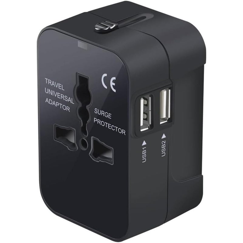 Coku Universal Travel Adapter with USB Port, Worldwide All in One Universal Power Wall Charger AC Power Plug Adapter with Dual USB Charging Ports for USA EU UK AUS Cell Phone Laptop (Black) (Black) - Image 1