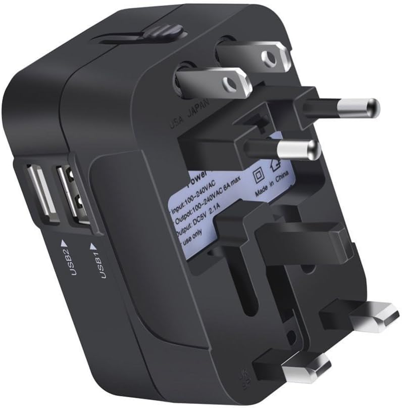 Coku Universal Travel Adapter with USB Port, Worldwide All in One Universal Power Wall Charger AC Power Plug Adapter with Dual USB Charging Ports for USA EU UK AUS Cell Phone Laptop (Black) (Black) - Image 5