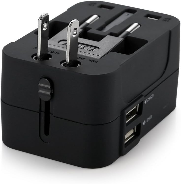 Coku Universal Travel Adapter with USB Port, Worldwide All in One Universal Power Wall Charger AC Power Plug Adapter with Dual USB Charging Ports for USA EU UK AUS Cell Phone Laptop (Black) (Black) - Image 3