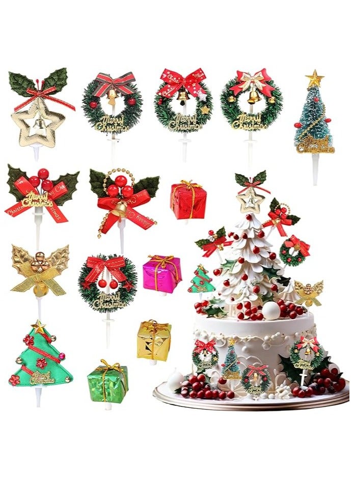 شركة ذي بي زي زينة كعكة عيد الميلاد - زينة العطلات - زينة الكعك - زينة سانتا ورجل الثلج - زينة شجرة عيد الميلاد (زينة كعكة إكليل عيد الميلاد والجرس - 14 قطعة) - Image 1