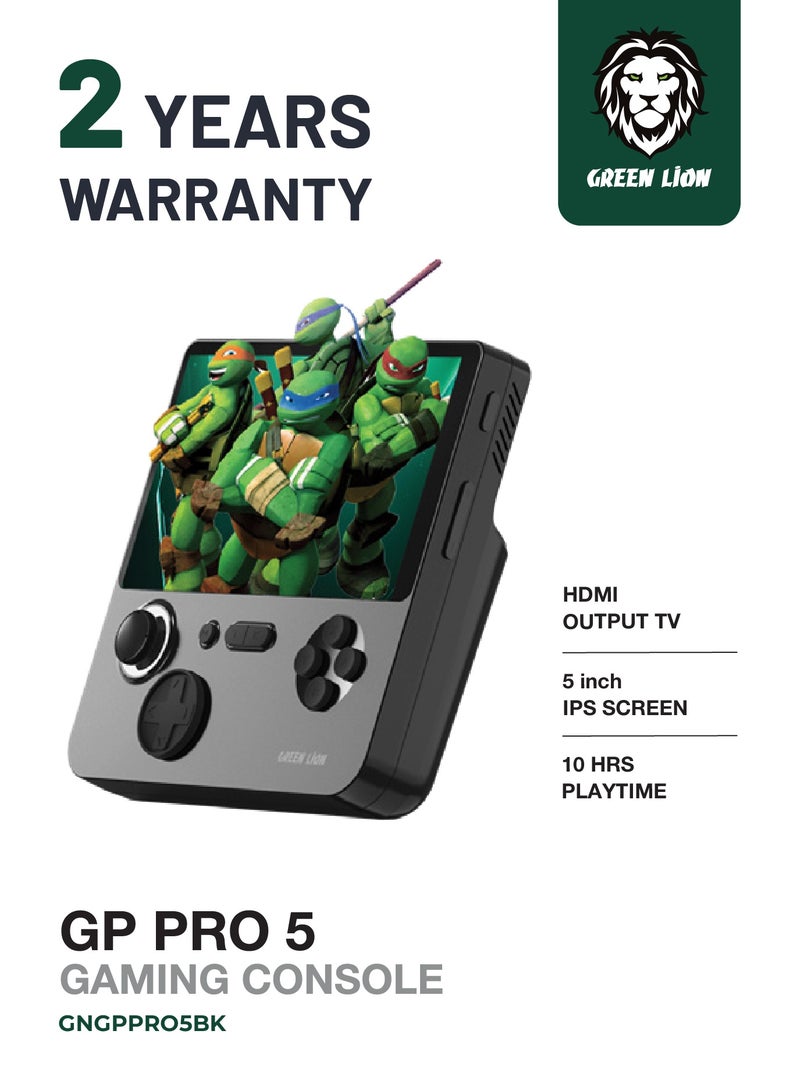GREEN LION GP PRO 5 E5 Handheld Game Console / 22W Fast Charging / 1GB Ram / 64GB Storage / Holding Bracket / HDMI Output Tv / 10Hours Play Time / Bidirectional Charging / TF Card 256GB max / Type-C Port - Black - Image 1