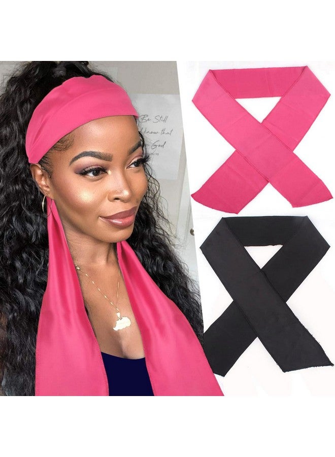 إكستريند قطعة وشاح حافة لوضع الشعر المستعار وشاح حافة عصري لشعر مستعار أمامي من الدانتيل 58 بوصة عصابة رأس نسائية ناعمة من الساتان لوضع المكياج لف الشعر غير القابل للانزلاق قبضة الشعر المستعار (قطعة واحدة وردية # + قطعة واحدة سوداء #) - Image 1