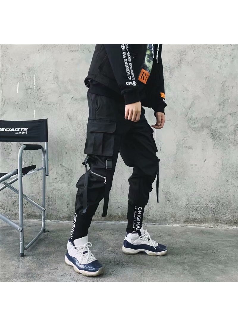 Generic - Tactical Camouflage Cargo Pants Mens Casual Pants Korean Style Streetwear Embroidered Lettering Harem Pants Trendy Brand Black - Image 1