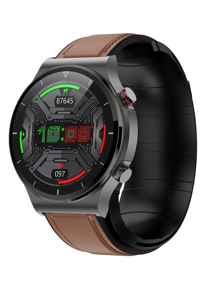 AROAQ Smart Watch, S2 Air Pump Airbag Type Smart Watch, Multifunctional Activity Tracker Watch With  Blood Pressure, Blood Oxygen Blood Sugar Body Temperature And Heart Rate Monitoring, (Brown leather) - Image 1