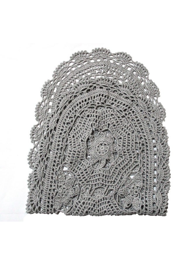 BIBITIME BIBITIME Handmade Crochet Beauiful Hollow 3 Flowers Lace Doilies Oval Tablecloth Placemat Wedding Room Table Desk Vase Mats Home Kitchen Placemats (10" x 22",Pack of 1 PC, Light Grey)  - Image 5