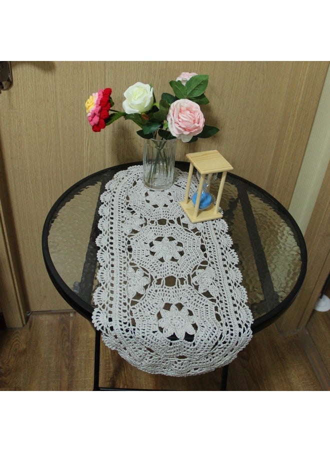 BIBITIME BIBITIME Handmade Crochet Beauiful Hollow 3 Flowers Lace Doilies Oval Tablecloth Placemat Wedding Room Table Desk Vase Mats Home Kitchen Placemats (10" x 22",Pack of 1 PC, Light Grey)  - Image 4