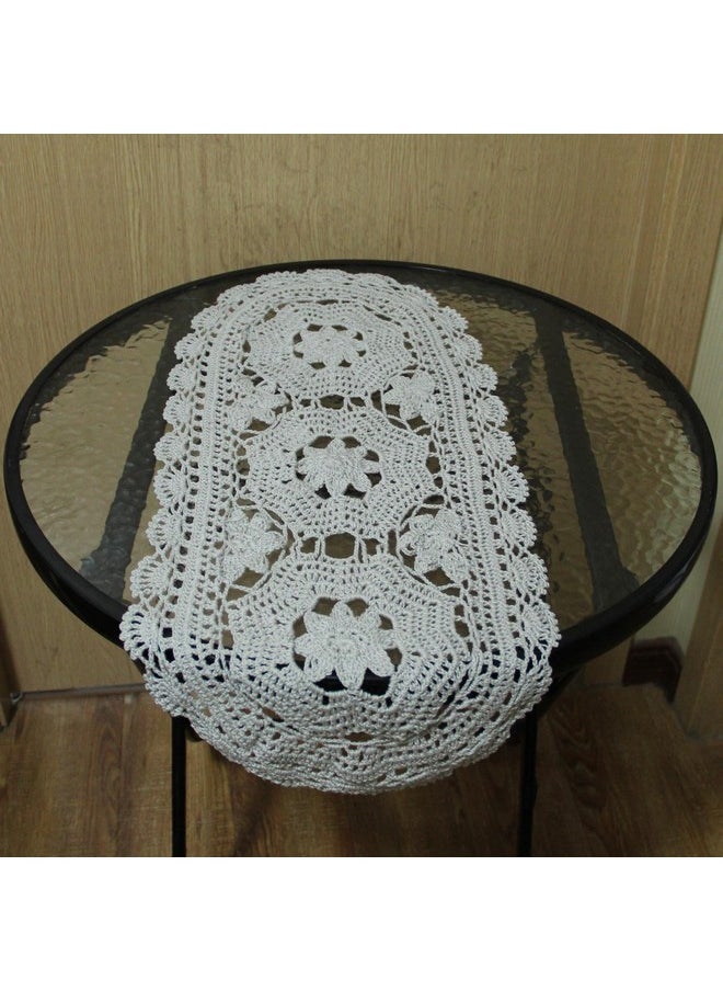 BIBITIME BIBITIME Handmade Crochet Beauiful Hollow 3 Flowers Lace Doilies Oval Tablecloth Placemat Wedding Room Table Desk Vase Mats Home Kitchen Placemats (10" x 22",Pack of 1 PC, Light Grey)  - Image 2