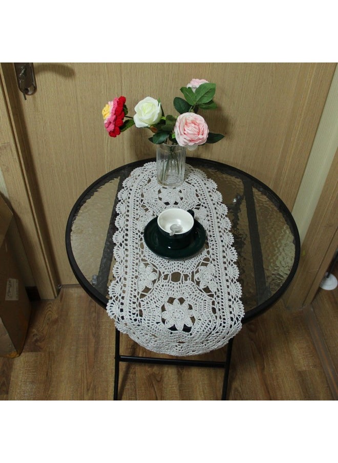 BIBITIME BIBITIME Handmade Crochet Beauiful Hollow 3 Flowers Lace Doilies Oval Tablecloth Placemat Wedding Room Table Desk Vase Mats Home Kitchen Placemats (10" x 22",Pack of 1 PC, Light Grey)  - Image 3