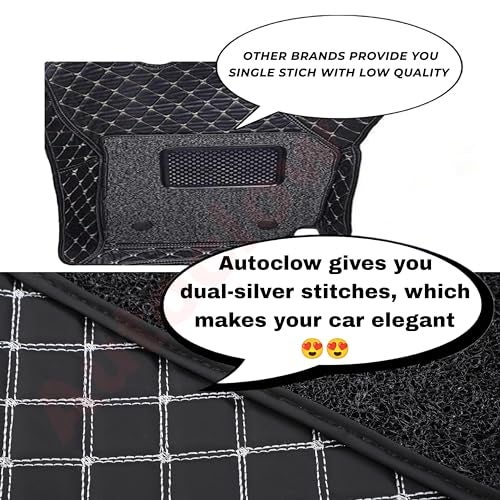 AutoClow Premium 7D Car Mat for MG Windsor EV (Model:2024-2026) || Luxury Leather Dual-Stitch Full Set 7D Car Floor Mat || 100% Waterproof || Colour : Silver-Black (Design-1) - Image 4