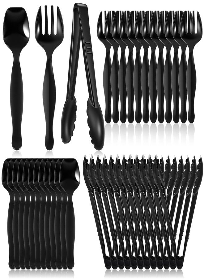 PercyEffie 36Pcs plastic serving utensils serving utensil Set Servings Utensils Disposable Black Include 6.3"Plastic Servings 9.75"Servings Spoons 9.75"Servings Forks for 12 sets for Dinner Parties - Image 1