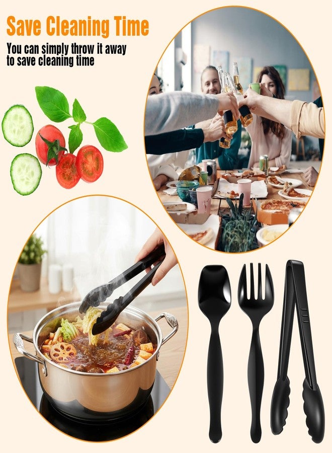 PercyEffie 36Pcs plastic serving utensils serving utensil Set Servings Utensils Disposable Black Include 6.3"Plastic Servings 9.75"Servings Spoons 9.75"Servings Forks for 12 sets for Dinner Parties - Image 2