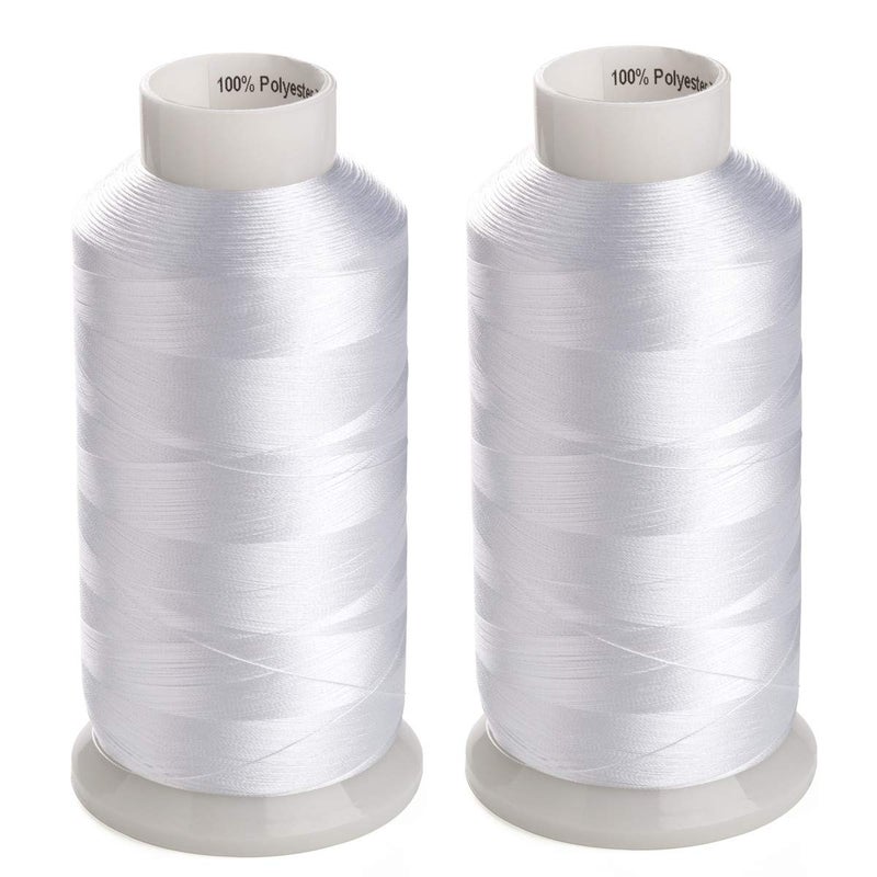 Simthread 2 Huge Spools White Bobbin Fill Thread 60WT for Embroidery Machine and and Sewing Machines  5500 Yards Ea