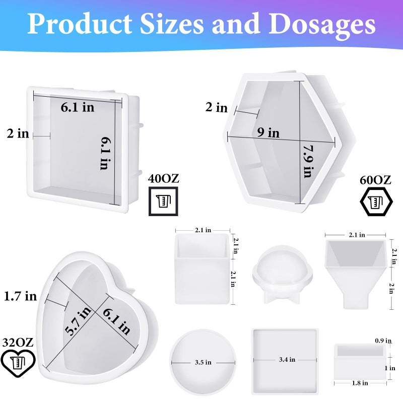KISREL Large Resin Molds, 3 PCS Silicone Molds Kit for Resin Including Large Hexagonal and Square Heart Resin Mold, Epoxy Resin Molds for Flower Preservation Kit - Image 2