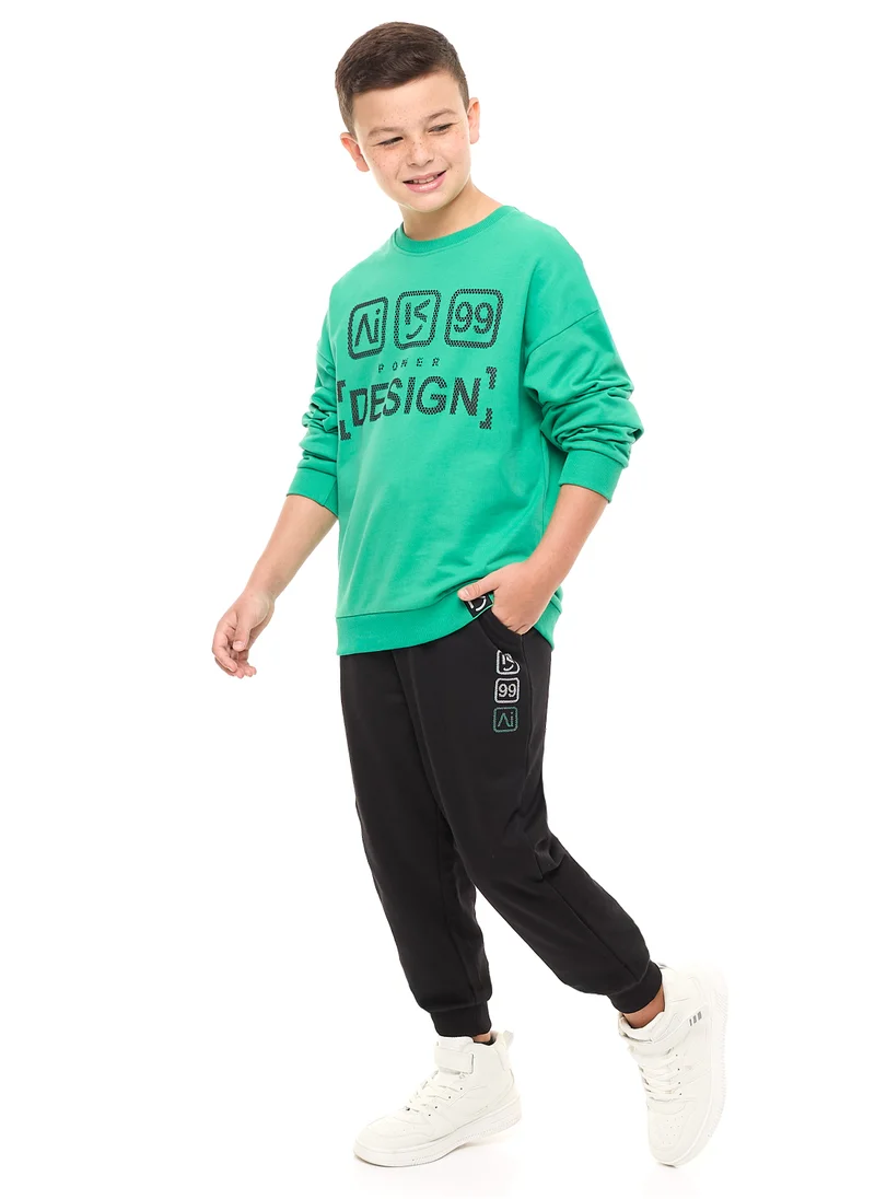 victor and jane Boys' 2-Piece Sweatshirt and Jogger Set (8-14 yrs) Green-Black