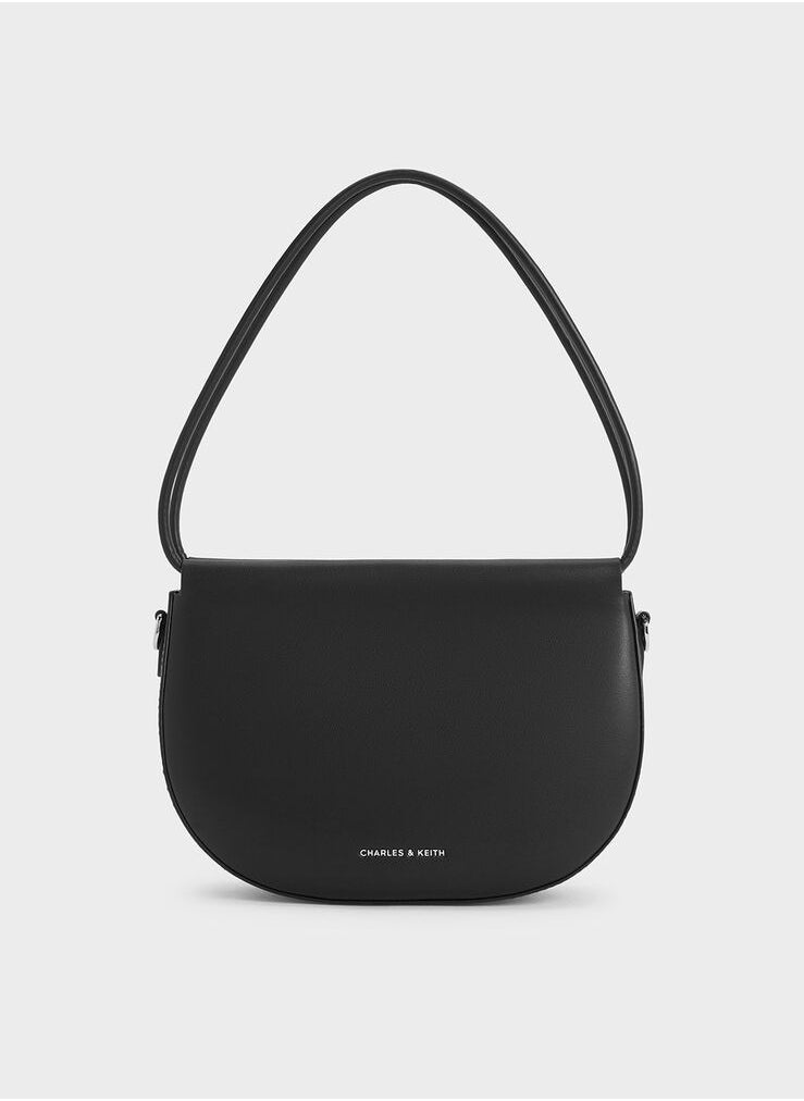 Charles & Keith - Elora Curved Top Handle Bag & Shoulder Bag & Crossbody Bag - Black - Image 1