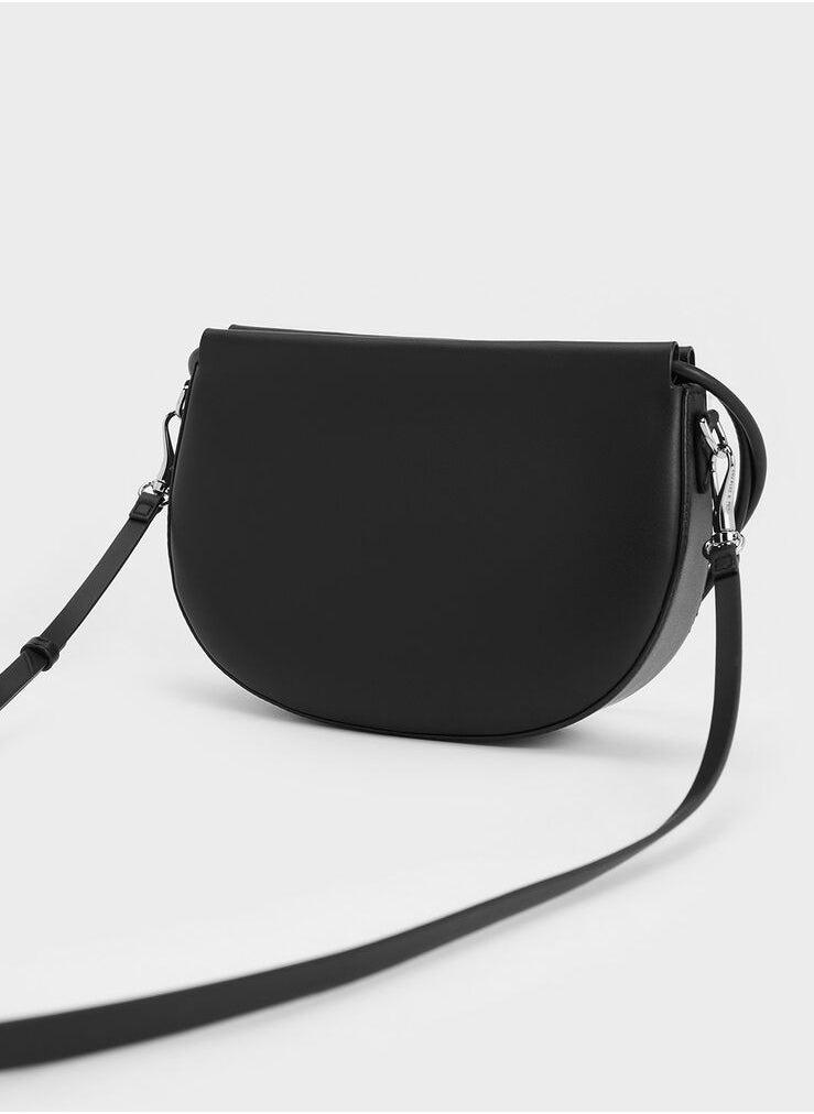 Charles & Keith - Elora Curved Top Handle Bag & Shoulder Bag & Crossbody Bag - Black - Image 1