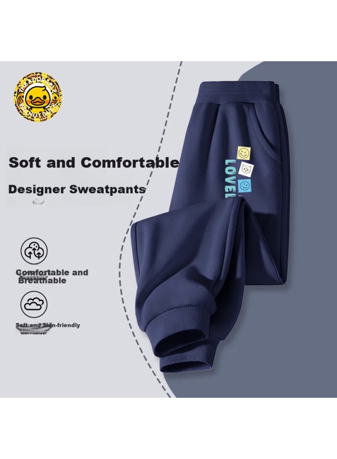 Walnut Duck Kids Autumn Winter Casual Versatile Sweatpants Cute Navy Blue Size 120