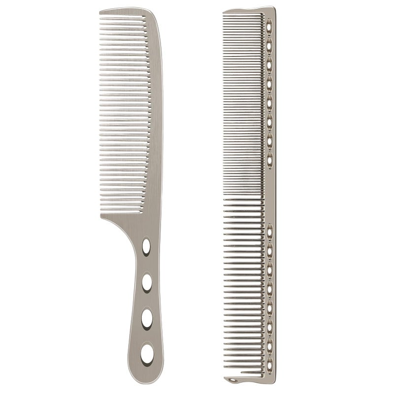 ZIBARBER Hair Styling Comb,2PCS Metal Combs For Hair Women,Space Aluminum Stainless Steel Anti-static Sparse Haircut Comb Beauty Tool (Silvery) - Image 1