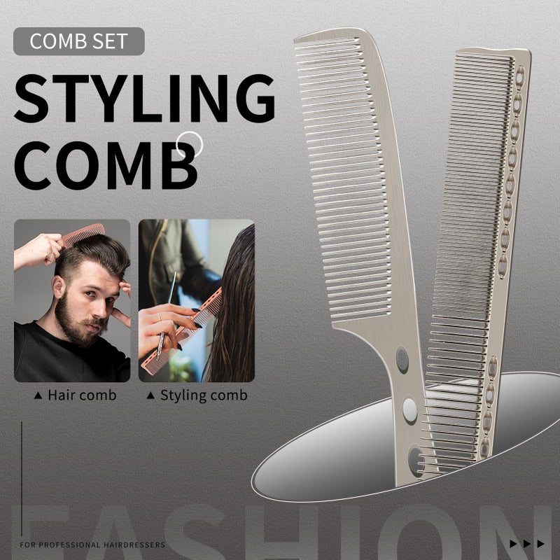 ZIBARBER Hair Styling Comb,2PCS Metal Combs For Hair Women,Space Aluminum Stainless Steel Anti-static Sparse Haircut Comb Beauty Tool (Silvery) - Image 2