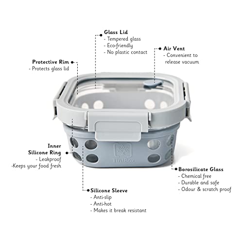 TintBox Premium 500 ml Glass Lunch Box with Glass lid & Protective Silicone Sleeve | Tiffin Box | Borosilicate Lunch Box for Office Men & Women | GlassUp | Marine Grey - Image 2