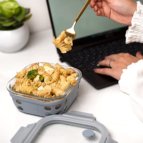 TintBox Premium 500 ml Glass Lunch Box with Glass lid & Protective Silicone Sleeve | Tiffin Box | Borosilicate Lunch Box for Office Men & Women | GlassUp | Marine Grey - Image 4