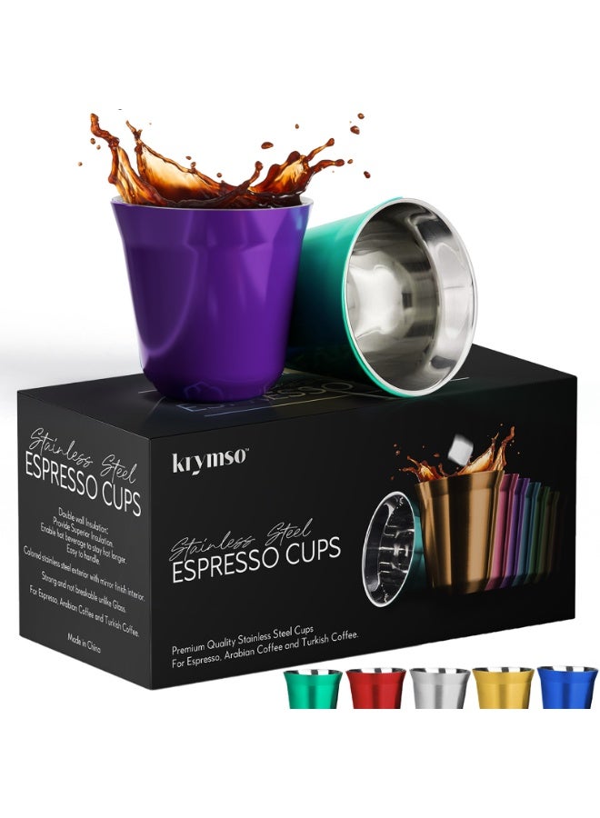 KRYMSO 80ml Espresso Cups, Double Wall Vacuum Insulted Stainless Steel Coffee Cup Set for Espresso, Turkish Coffee, Arabian Coffee and Tea, 2 Pack - Image 1