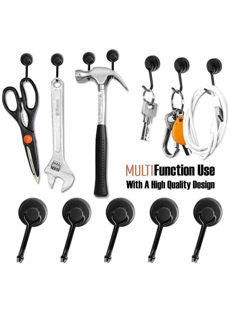 Magnetic Hooks, Heavy Duty Strong Neodymium Magnet Hook 30 Lbs with Rust Proof for Indoor Outdoor Hanging, Refrigerator, Grill, Kitchen, Key Holder, Locker, Classroom, Black, Pack of 8