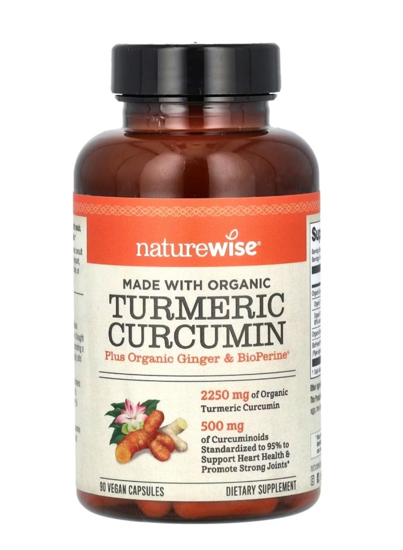 NatureWise Organic Turmeric Curcumin 90 Veggie Capsules - Image 1