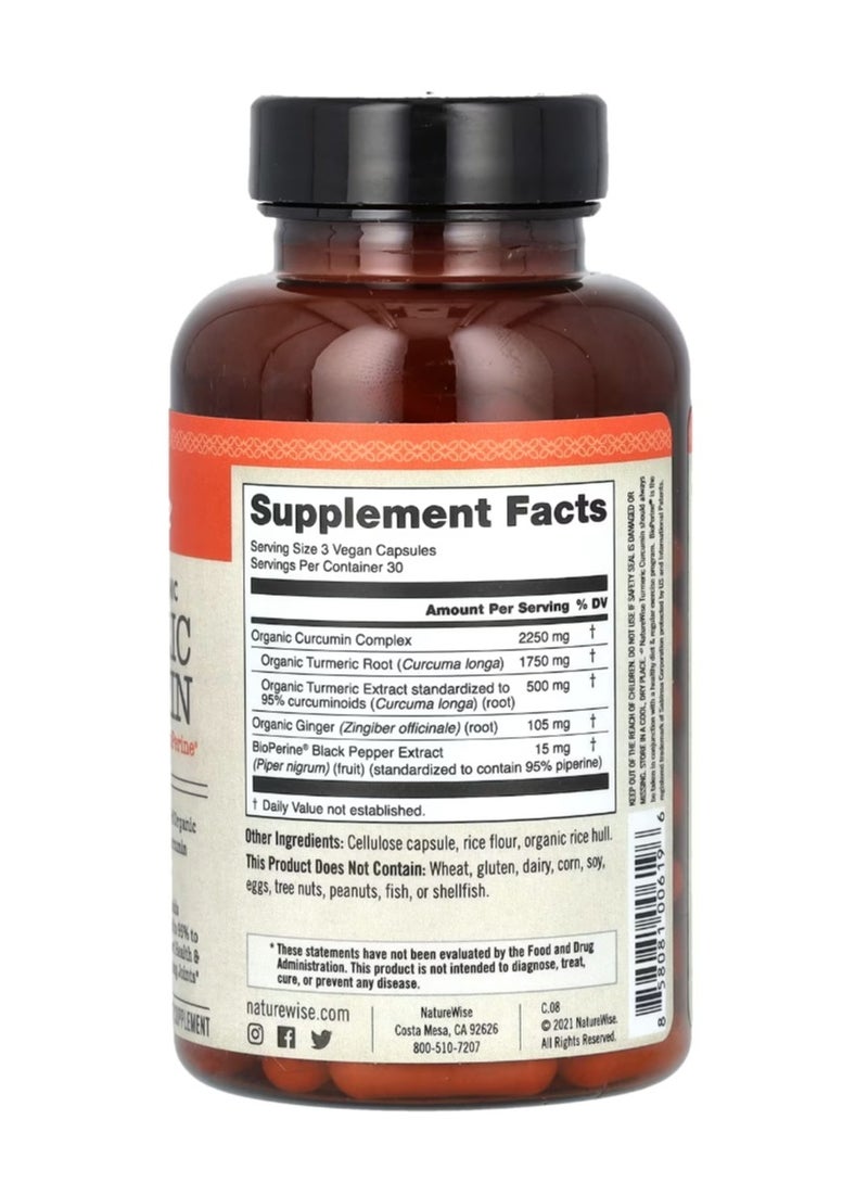 NatureWise Organic Turmeric Curcumin 90 Veggie Capsules - Image 2