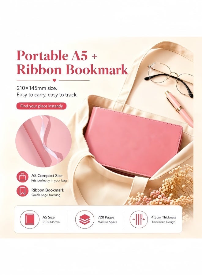 YINPAGE A5 Extra Thick 720 Pages Hardcover Notebook, Colorful 80gsm Paper with Ribbon Bookmark, Large Capacity Diary - Image 3
