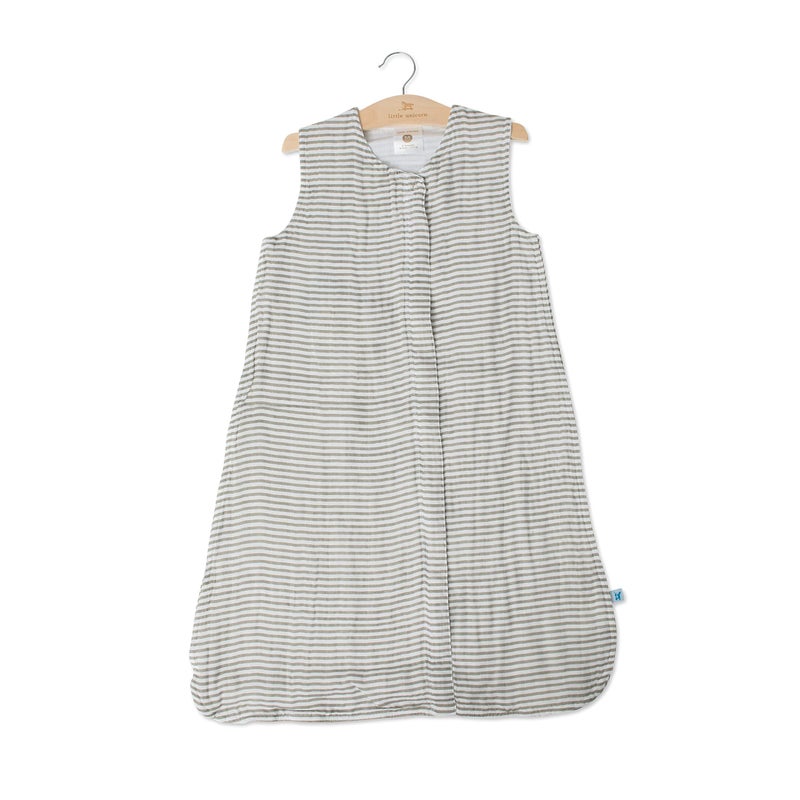 Little Unicorn 12-18 Month Premium Muslin Sleep Sack 1.1 TOG | Soft & Breathable Muslin Cotton for safer sleep | 2 way zipper (Grey Stripe) - Image 4