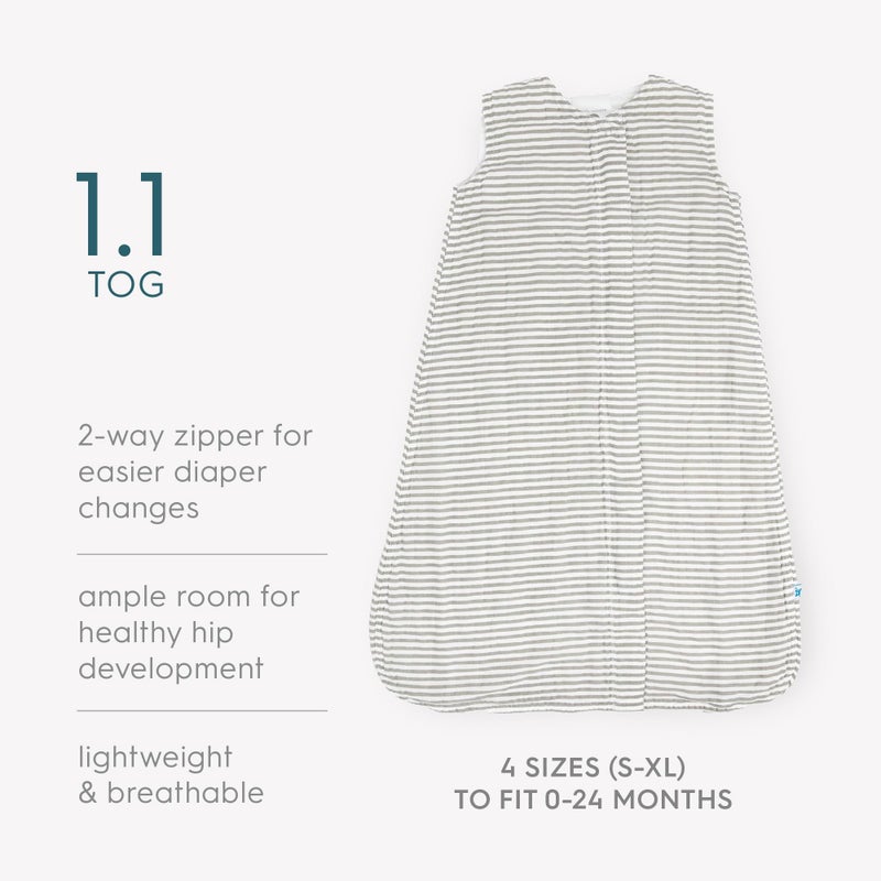 Little Unicorn 12-18 Month Premium Muslin Sleep Sack 1.1 TOG | Soft & Breathable Muslin Cotton for safer sleep | 2 way zipper (Grey Stripe) - Image 5