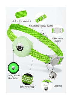 Y&D AirTag Cat Collar, Reflective Kitten Collar Breakaway Air Tag with Holder and Bell, Lightweight Collars for Girl Boy Cats Kittens Puppies (Luminous Green)  - Image 2