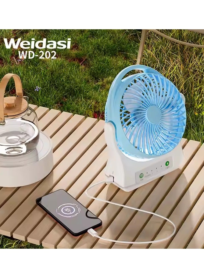 WEIDASI Rechargeable Fan with LED Light – Power Bank Feature for Mobile Charging  - Image 5