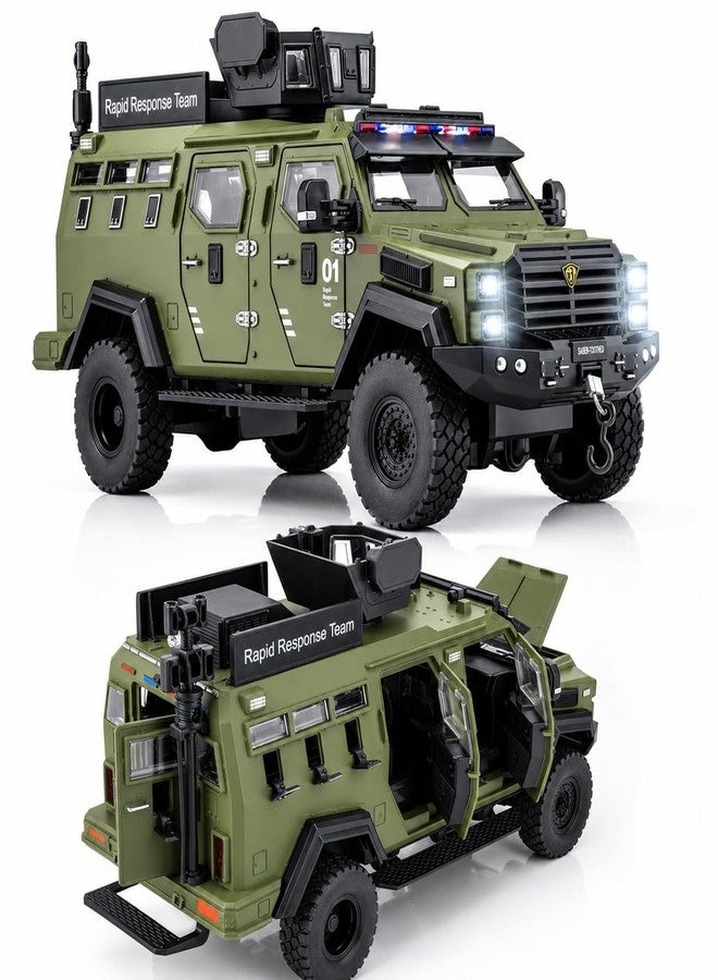 Magicwand® 1:24 Scale Die-Cast Metal Saber-Tooth Armored Truck【Large】 with Openable 11 Small Windows & Doors,Lights & Music & Working Steering【Military】【Pack of 1】 - Image 1